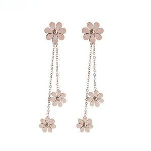 Rose Gold Plated Daisy Flowers Chain Pendant Tassel Earrings